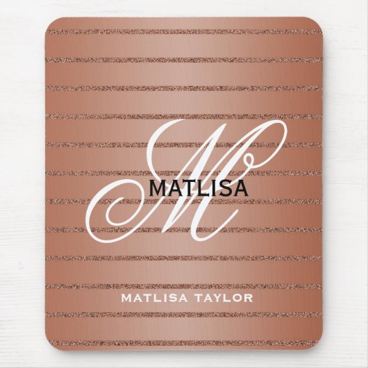 Tapis De Souris Monogramme or Rose moderne Nom du script (Devant)