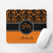 Tapis De Souris Monogramme Orange noir blanc Damas Mousepad (Avec souris)