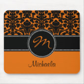 Tapis De Souris Monogramme Orange noir blanc Damas Mousepad (Devant)