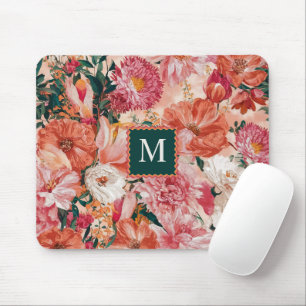 Tapis De Souris Monogramme orange rose floral