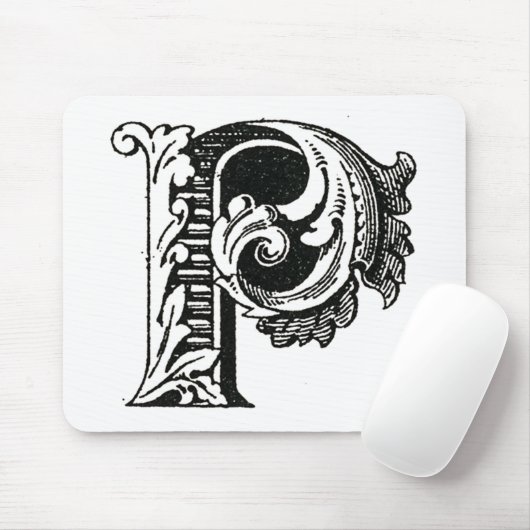 Tapis De Souris Monogramme P, lettre P, alphabet P, noir et blanc (Avec souris)