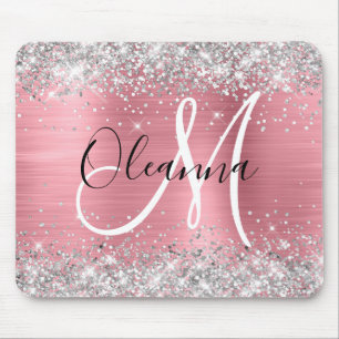Tapis De Souris Monogramme Pailleté Argent Ombré Rose Moderne
