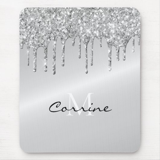 Tapis De Souris Monogramme Parties scintillant à goutte d'argent P (Devant)