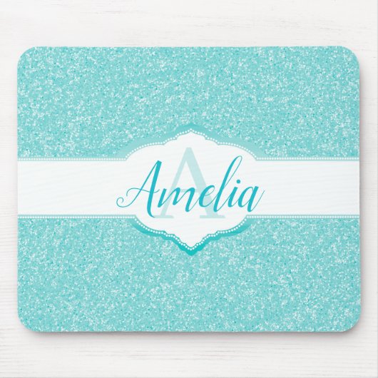 Tapis De Souris Monogramme Parties scintillant turquoise (Devant)