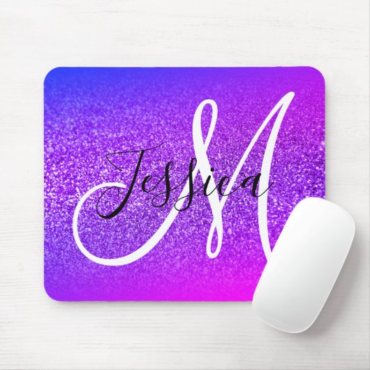 Tapis De Souris Monogramme Parties scintillant violet Ombre de Mia (Avec souris)