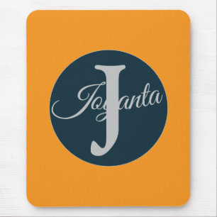 Tapis De Souris Monogramme personnalisé bleu gris orange Élégant