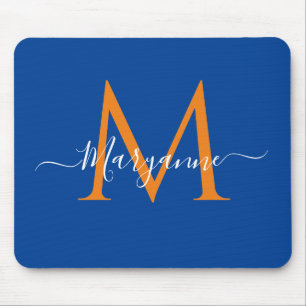Tapis De Souris Monogramme personnalisé bleu orange et bleu
