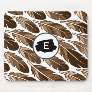 Tapis De Souris Monogramme personnalisé Boho Mousepad - Plumes Bro