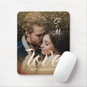Tapis De Souris Monogramme personnalisé de couple avec paillettes 