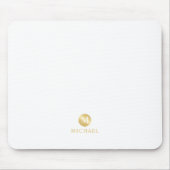 Tapis De Souris Monogramme personnalisé de luxe blanc et or (Devant)