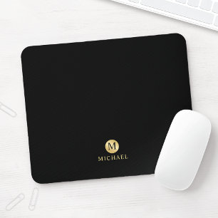Tapis De Souris Monogramme personnalisé de luxe noir et or
