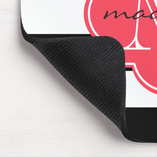 Tapis De Souris Monogramme personnalisé des rayures noires et roug (Coin)