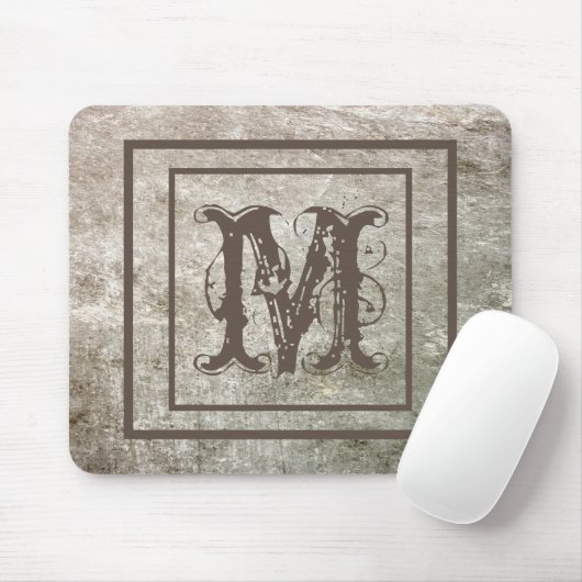 Tapis De Souris Monogramme personnalisé en pierre rustique désaffe (Avec souris)