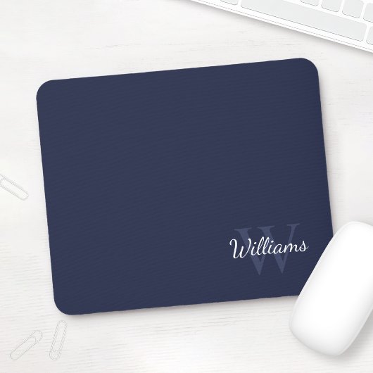 Tapis De Souris Monogramme personnalisé et nom Navy Blue