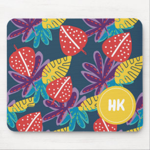 Tapis De Souris Monogramme personnalisé floral tropical hawaii exo