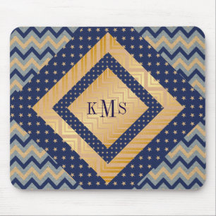 Tapis De Souris Monogramme personnalisé Golden Nautical Mousepad