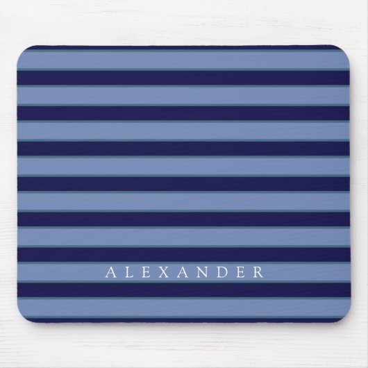 Tapis De Souris Monogramme Personnalisé Marine Bleu Stripes Monogr (Devant)