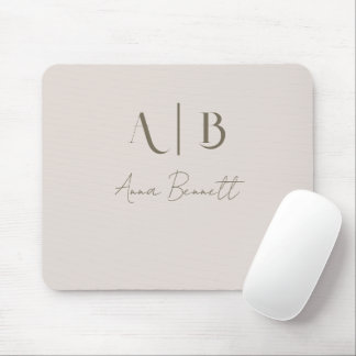 Tapis De Souris Monogramme personnalisé moderne Initiales Nom Beig