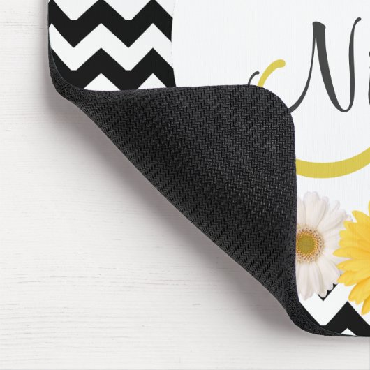 Tapis De Souris Monogramme Personnalisé noir blanc chevron Daisy (Coin)