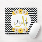 Tapis De Souris Monogramme Personnalisé noir blanc chevron Daisy (Avec souris)