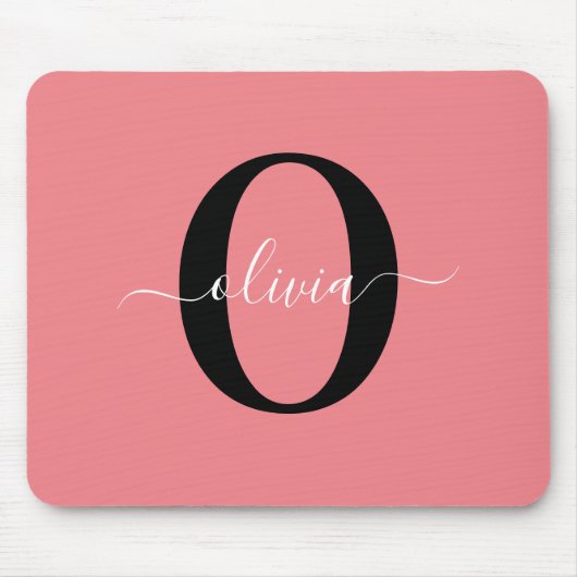 Tapis De Souris Monogramme personnalisé Nom de script noir blanc r (Devant)