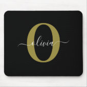 Tapis De Souris Monogramme personnalisé Nom du script Black White (Devant)