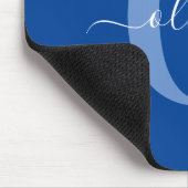 Tapis De Souris Monogramme personnalisé Nom du script Bleu Blanc (Coin)