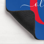 Tapis De Souris Monogramme personnalisé Nom du script Bleu Blanc R (Coin)