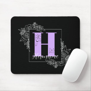 Tapis De Souris Monogramme personnalisé papillon floral violet - L