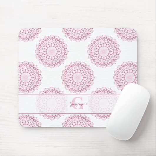 Tapis De Souris Monogramme Pink Confetti Lace Polka Dot Mandala (Avec souris)