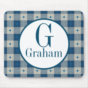 Tapis De Souris Monogramme Plaid Blue Lodge Personnalisé