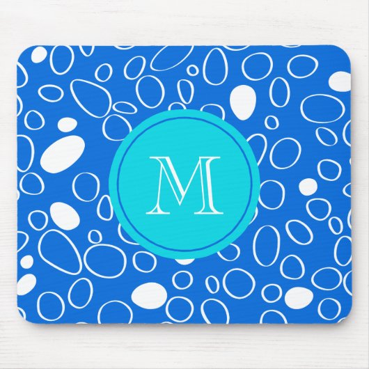 Tapis De Souris Monogramme Random Big Dots Motif bleu et blanc (Devant)