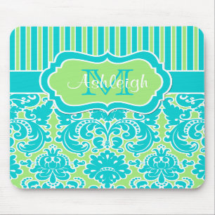 Tapis De Souris Monogramme rayé blanc Mousepad de damassé de ver
