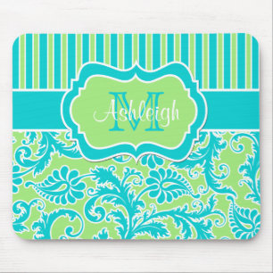 Tapis De Souris Monogramme rayé blanc Mousepad de damassé de ver