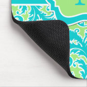 Tapis De Souris Monogramme rayé blanc Mousepad de damassé de vert (Coin)