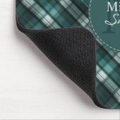 Tapis De Souris Monogramme rayé de plaid vert-foncé (de vert bleu) (Coin)