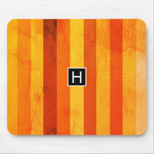 Tapis De Souris Monogramme rayures orange rouge altéré chaud