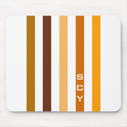 Tapis De Souris Monogramme rayures verticales orange marron clair (Devant)