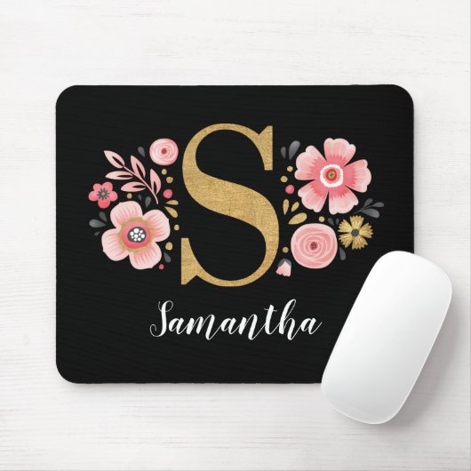 Tapis De Souris Monogramme rose (Avec souris)
