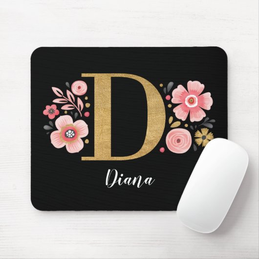 Tapis De Souris Monogramme rose (Avec souris)