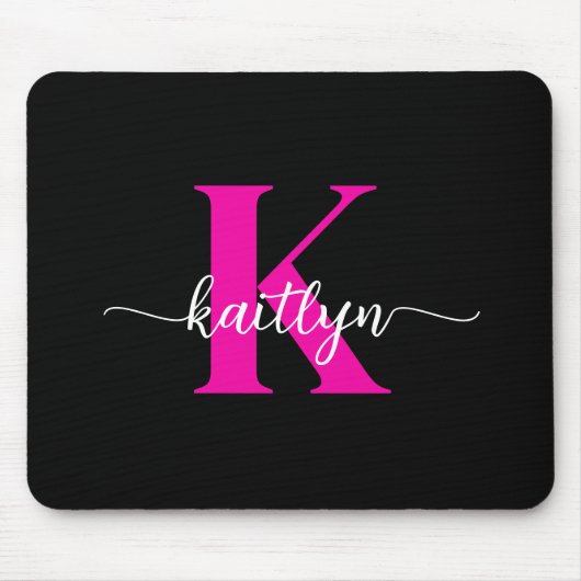 Tapis De Souris Monogramme Rose Chaude Noir (Devant)