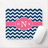 Tapis De Souris Monogramme rose Chevron Bleu Fille (Avec souris)