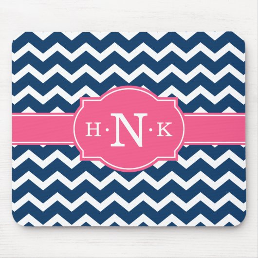 Tapis De Souris Monogramme rose Chevron Bleu Fille (Devant)