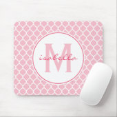 Tapis De Souris Monogramme rose de Quatrefoil (Avec souris)