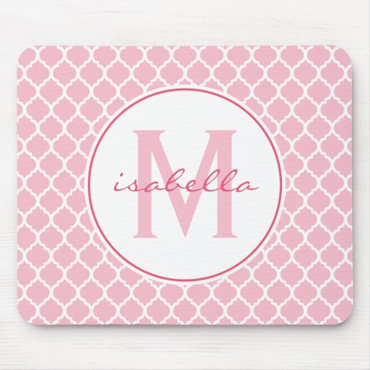 Tapis De Souris Monogramme rose de Quatrefoil (Devant)
