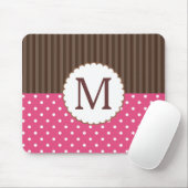 Tapis De Souris Monogramme rose et Brown de rayures de pois (Avec souris)