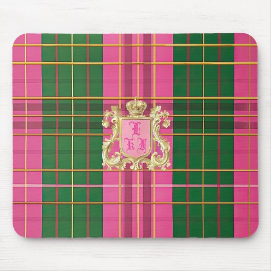 Tapis De Souris Monogramme rose et vert de charme (Devant)