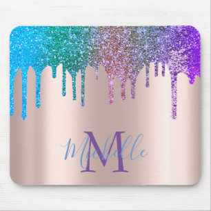 Tapis De Souris Monogramme Rose Gold avec Gouttes de Paillettes Ar