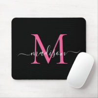 Monogramme rose noir moderne Élégant Script fémini