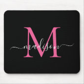 Tapis De Souris Monogramme rose noir moderne Élégant Script fémini (Devant)